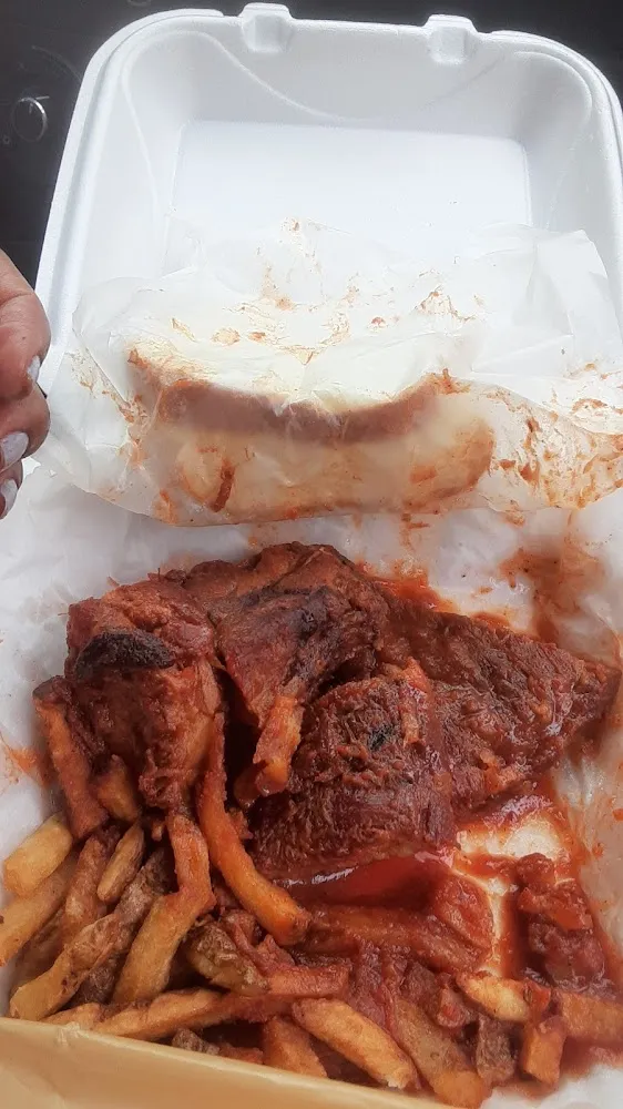 Rib Tip Sandwich and Fries